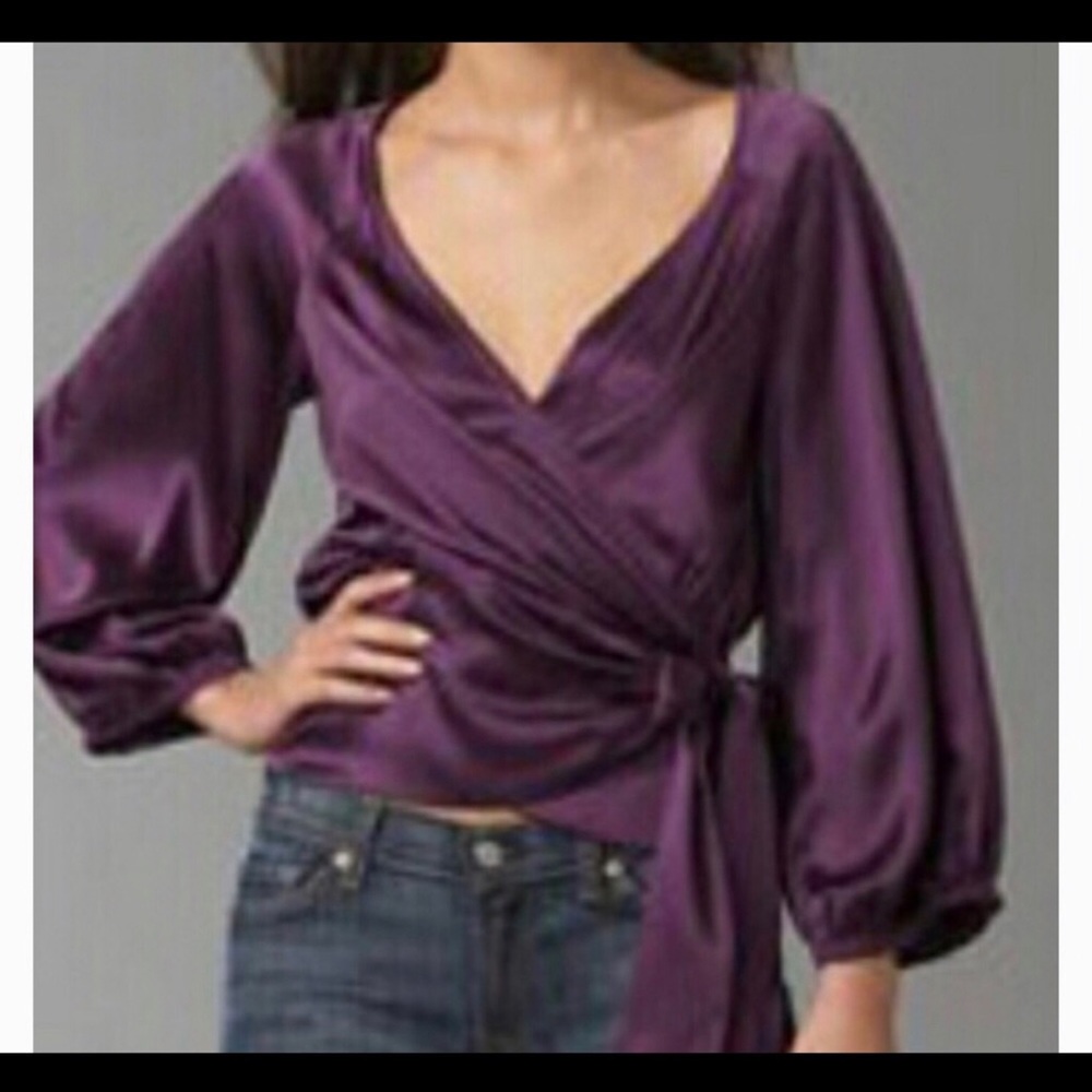 Diane Von Furstenberg 100% silk Purple Wrap Blouse 4